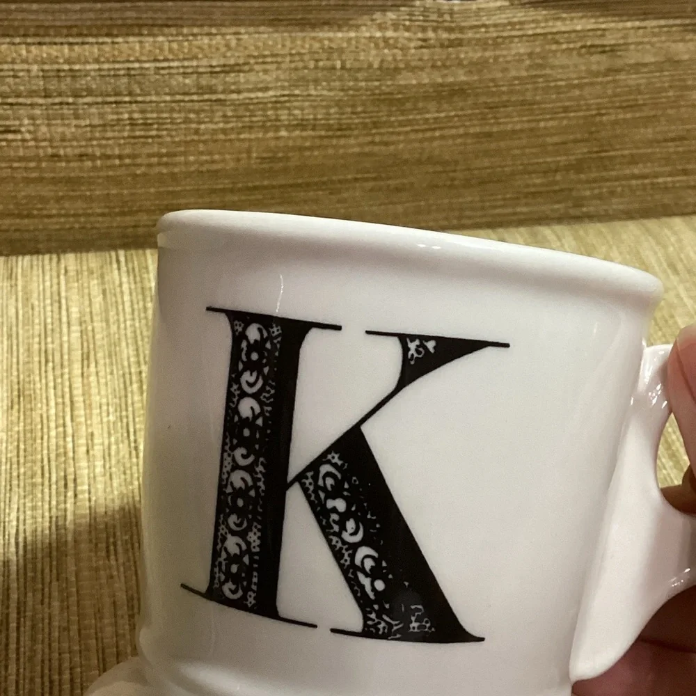 Anthropologie White Mug with Black Letter K